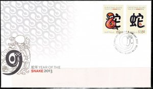 CHRISTMAS ISLAND 2013 CHRISTMAS YEAR OF THE SNAKE FDC