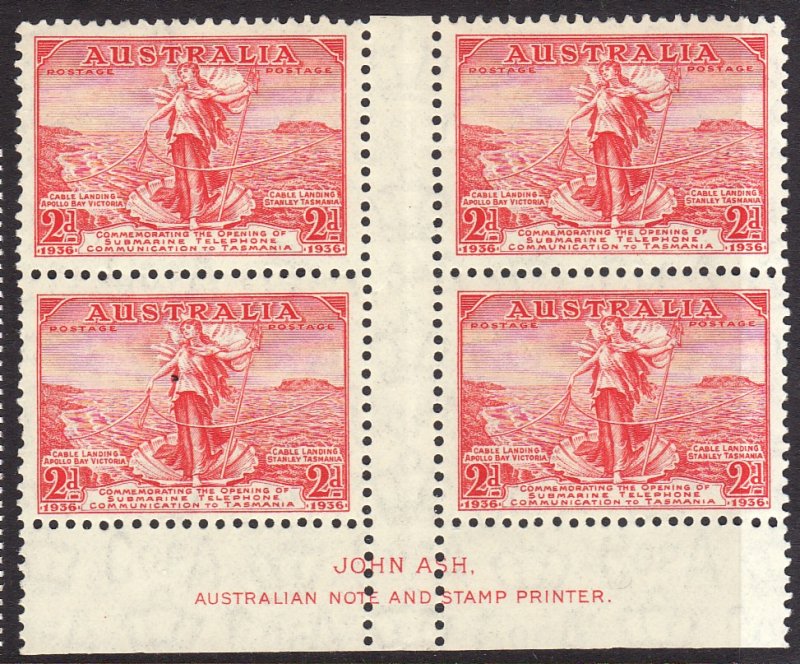 1936 Australia /Tasmania telephone link Imprint gutter block MNH Sc#157 158
