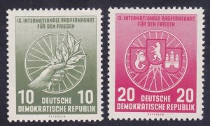 Germany DDR 289-90 MNH OG 1956 9th International Peace Bicycle Race Wheel