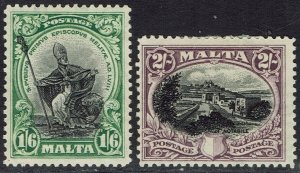 MALTA 1926 PICTORIAL 1/6 AND 2/- INSCRIBED POSTAGE