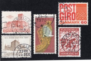 Denmark 1968-71 Group of 5 Commemoratives, Scott 448, 459, 465, 469, 480 used