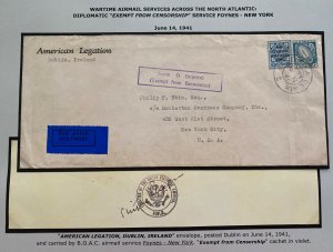 1941 Dublin Ireland American Legation Airmail Diplomatic Cover To New York USA