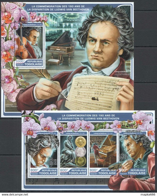 2017 Togo Ludwig Van Beethoven Music Composers Flowers #8064-7+Bl1424 ** Fd0561