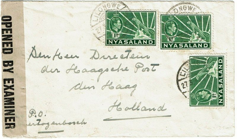Nyasaland 1940 Lilongwe cancel on cover to the Netherlands, censored