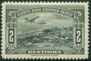 Costa Rica #C31 Air Mail Stamp 1937 2c. Airplane over Puntarenas Used Postmarked