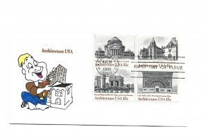 1928-31 Architecture 1981 Animated by Ellis, block of 4, FDC