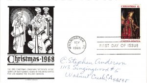 #1363 Christmas 1968  – Anderson Cachet Addressed to Anderson SCand