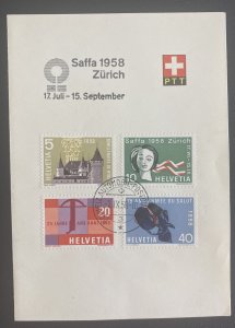 1958 Schweiz Switzerland First Day Sheet Cover FDC Saffa Congress