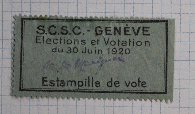 Switzerland voting stamp Geneva Election 1920 SCSC signed votation ticket DL