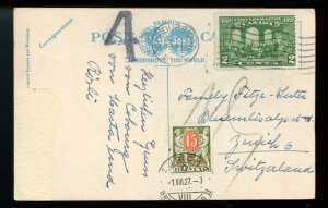 ? Short-paid 1927 Confederation issue to SWITZERLAND due tied post card Canada