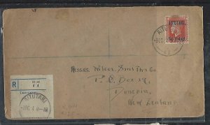 AITUTAKI COVER (P0212B)  1914 KGV 1/-  SG 14 REG COVER TO NEW ZEALAND 