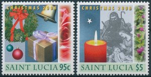 St Lucia Stamps 2008 MNH Christmas Decorations Candles Baubles 2v Set