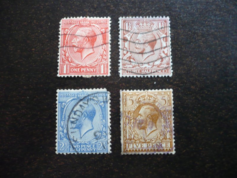 Stamps - Great Britain - Scott# 160, 161, 163, 166 - Used Part Set of 4 Stamps