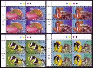 Nauru WWF Anemones Anemonefish Fish 4 Corner Blocks with margins 2003 MNH