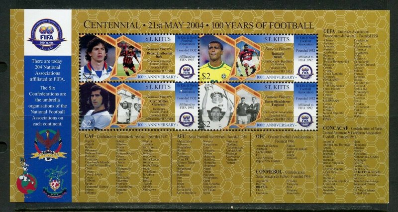 ST, KITTS  2004 100 YEARS OF FOOTBALL SHEET MINT NH