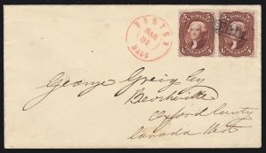 US 75 Red/Brown Pair on Cover to Canada w/PSE Cert VF SCV $1800