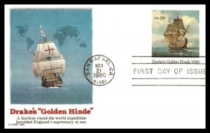 US UX86 Golden Hinde Fleetwood Artcraft U/A FDC Postal Card