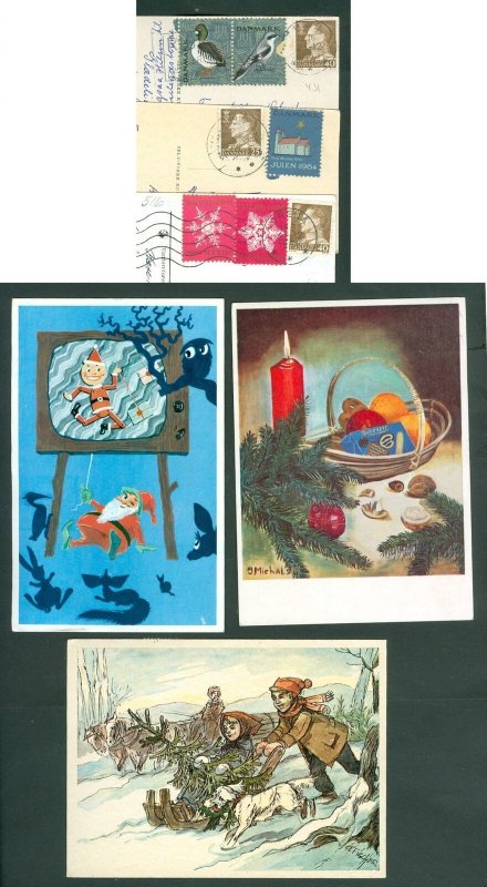 Denmark. 3 Christmas Card With Christmas Seal,Postal Used 1964-1965-1966.