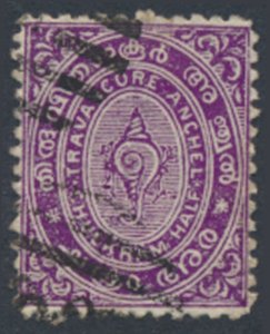 India Travancore  SC# 4*   SG 36 Used wmk c     see details & scans