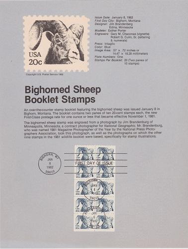 US SP573 Bighorned Sheep booklet pane Souvenir Page #1949a