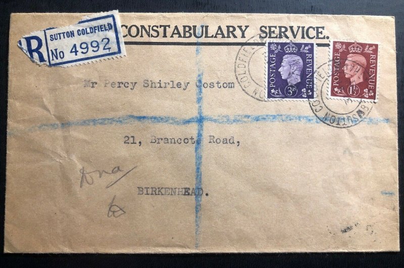 1938 Sutton Coldfield England Constabulary Service Cover To Birkenhead