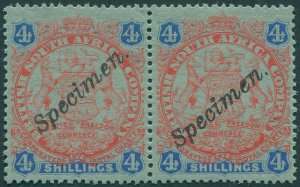 Rhodesia 1896 4s orange-red & blue on green Specimen SG37s pair