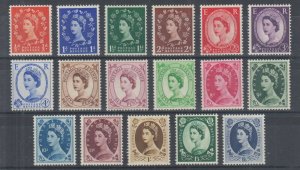 Great Britain Sc 292-308 MLH. 1952-1954 QEII Wildings, complete set, F-VF