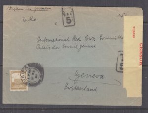 PALESTINE, 1941 Censored cover to Red Cross, Switzerland, 13m. HAIFA, Taxed 5 