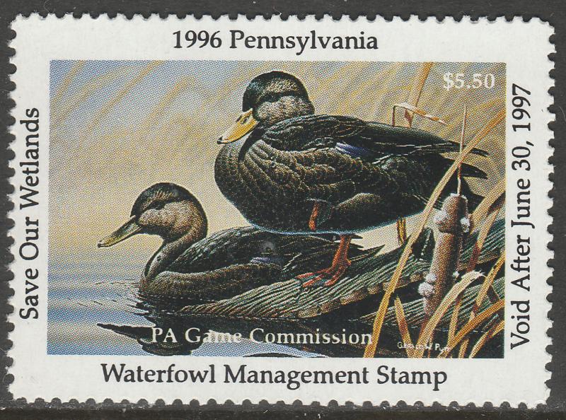 U.S.-PENNSYLVANIA 14, STATE DUCK HUNTING PERMIT STAMP. MINT, NH. VF