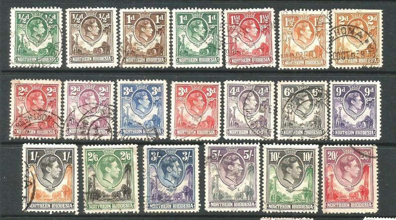 NORTHERN RHODESIA  1938-52  KGVI  PICTORIALS PART SET 20 M&U   SG 25/45