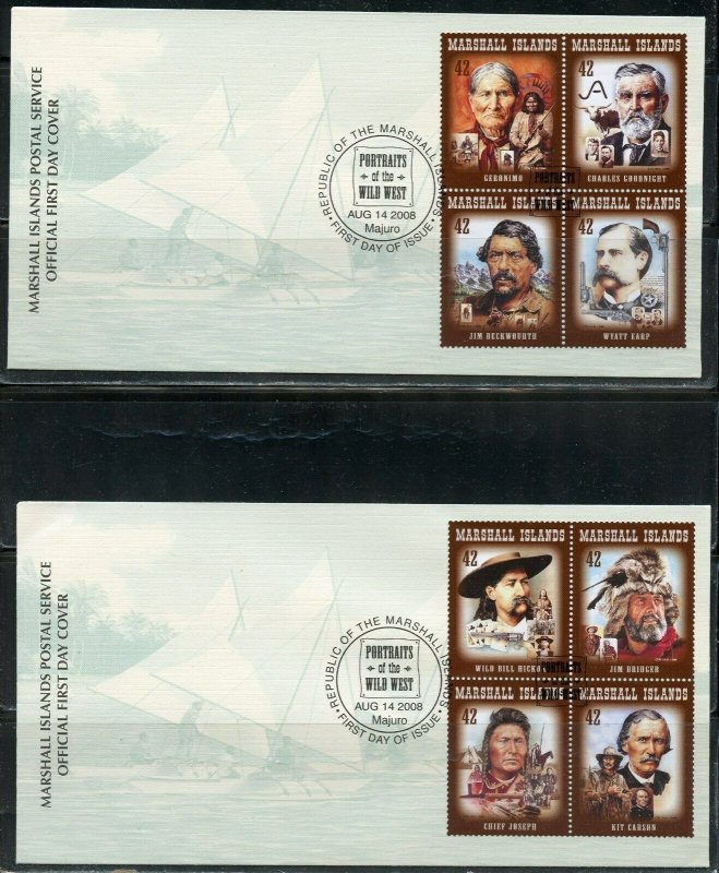 MARSHALL ISLANDS 2008 PORTRAITS OF THE WILD WEST ON FOUR FIRST DAY COVERS 