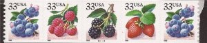 US Stamp - 1999 Berries - Plate Strip of 5 Stamps - Perf 8.5v #3305a