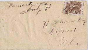 US 113c 2 CENT VERTICAL BISECT ON COVER TO ALFRED ME, PEN CANCELS. HIGH CV