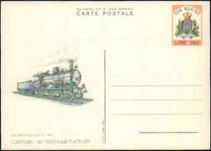 San Marino, Government Postal Card, Trains