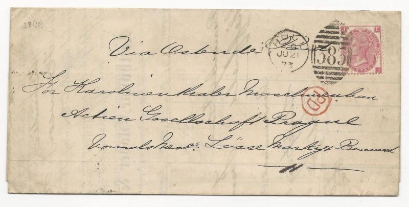 GREAT BRITAIN Scott #49 Pl #10 on Cover VF 1873