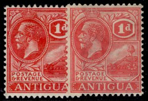 ANTIGUA GV SG63 + 65, 1d SHADE VARIETIES, M MINT. Cat £46.