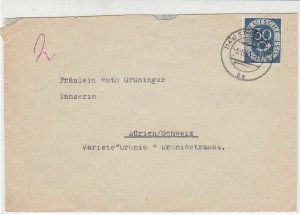Germany Stuttgart 1953 Numeral Posthorn Stamps Cover to Zurich Ref 32289