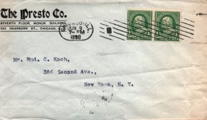 US 2c CORNER CARD COVER THE PRESTO Co. CHICAGO TO NEW YORK CITY 1899