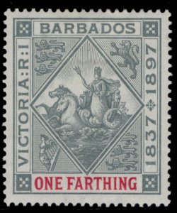 BARBADOS QV SG125, ¼d grey & carmine, M MINT. Cat £40. BLUED PAPER