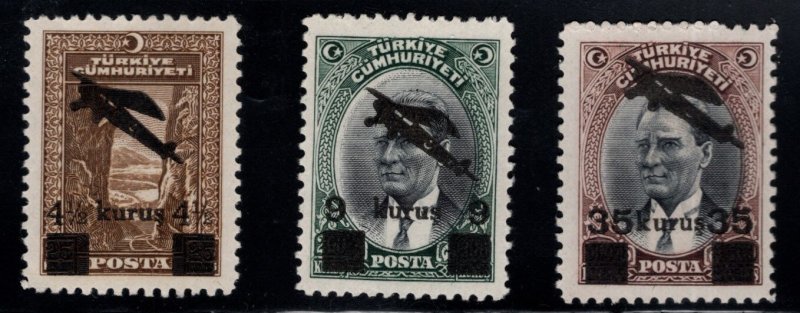 TURKEY Scott C9-C11 MH* 1941 surcharged airmail stamp set