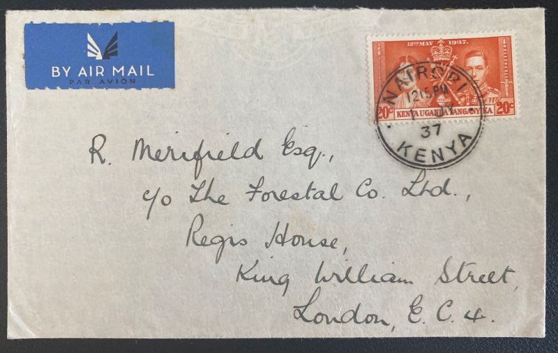 1937 Nairobi Kenya British KUT Wilson’s Shuttle Airmail Cover To London England