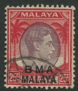 Straits Settlements - Scott 266 - KGVI Overprint - 1945 - FU - 25c Stamp