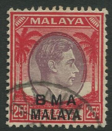 Straits Settlements - Scott 266 - KGVI Overprint - 1945 - FU - 25c Stamp