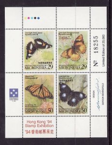 Micronesia-Sc#190-unused NH sheet-Butterflies-Hong Kong 94-I