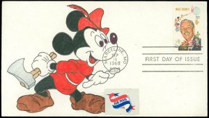 9/11/68 MARCELINE MO Cds, Hand Painted DISNEY's MICKEY MOUSE w/ AXE, #1355 FDC!