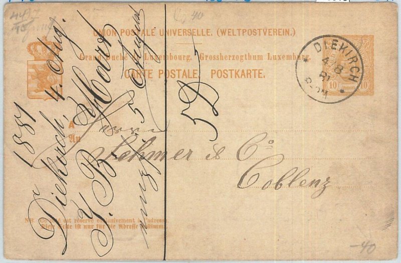70013 - LUXEMBOURG - POSTAL HISTORY - P40  Stationery Card from DIEKIRCH 1881