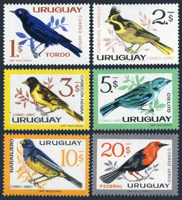 Uruguay C258-C263,MNH.Michel 945,948-952. Birds 1963:Tordo,Yellow cardinal,