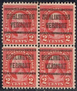 1926 2c Washington Precancel f/BURLINGTON VT (634-205) Blk/4! NICE TYPE!!