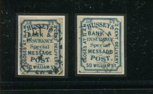 87L39 Hussey's Post New York  Used Stamps as Taken from Perry Album (Bx 1960)