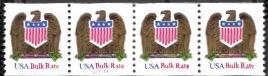 US #2603 Eagle & Shield, 'USA' blue. Strip of 4 with Coil # S11111
